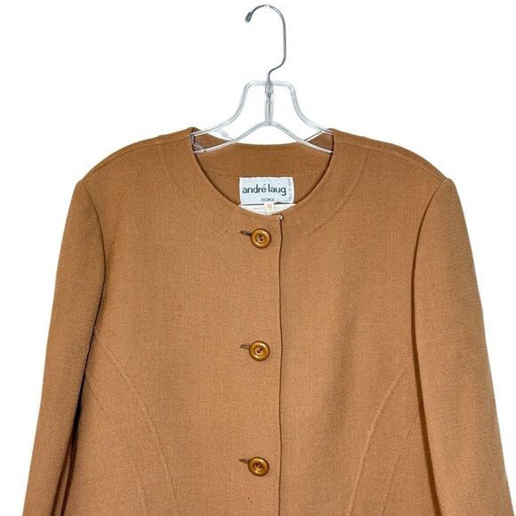 Vintage Andre Laug Brown Long Sleeve Wool Blazer Suit Size 12 Italian Couture - Picture 2 of 9